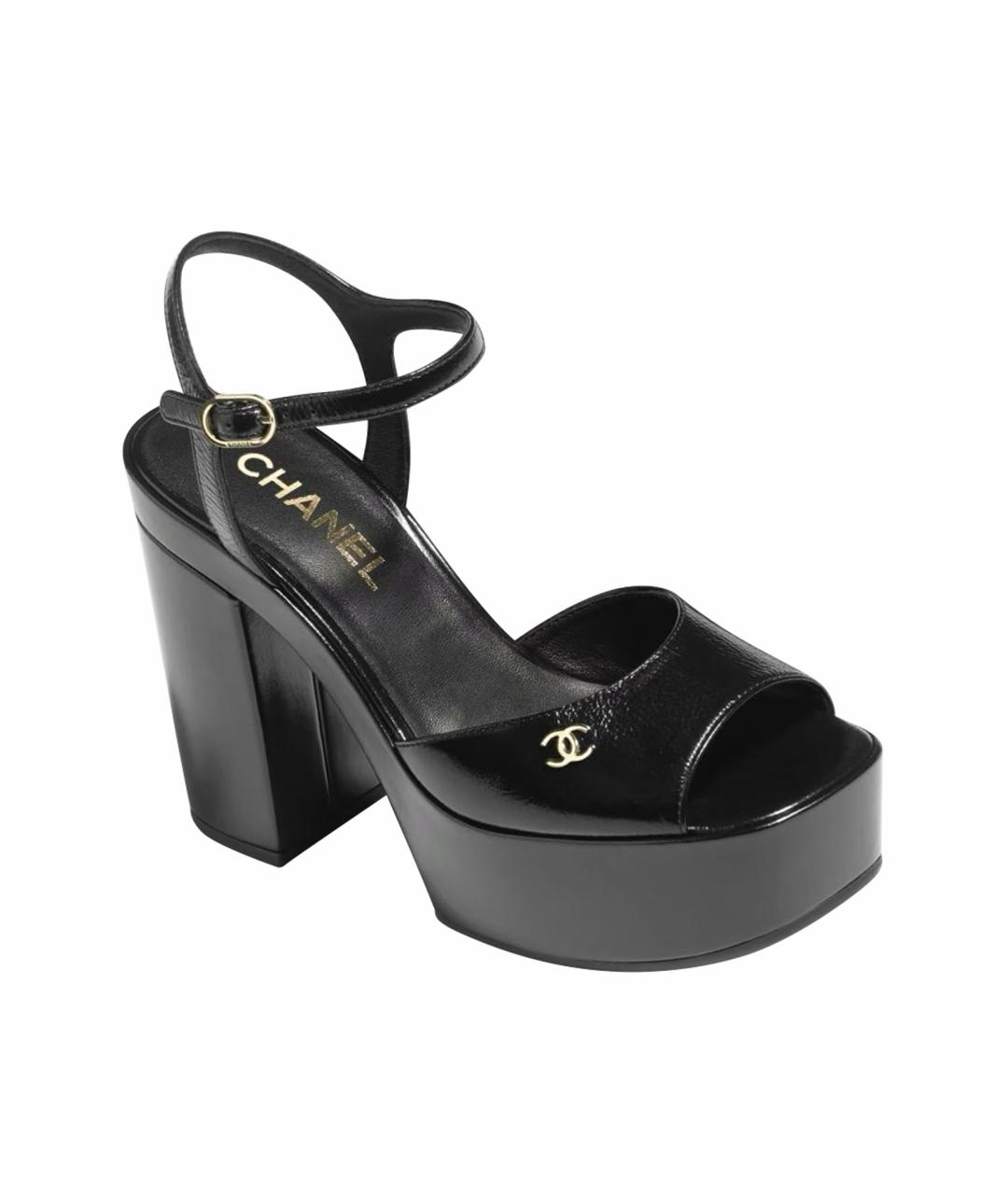 CHANEL Черные босоножки из лакированной кожи, фото 1