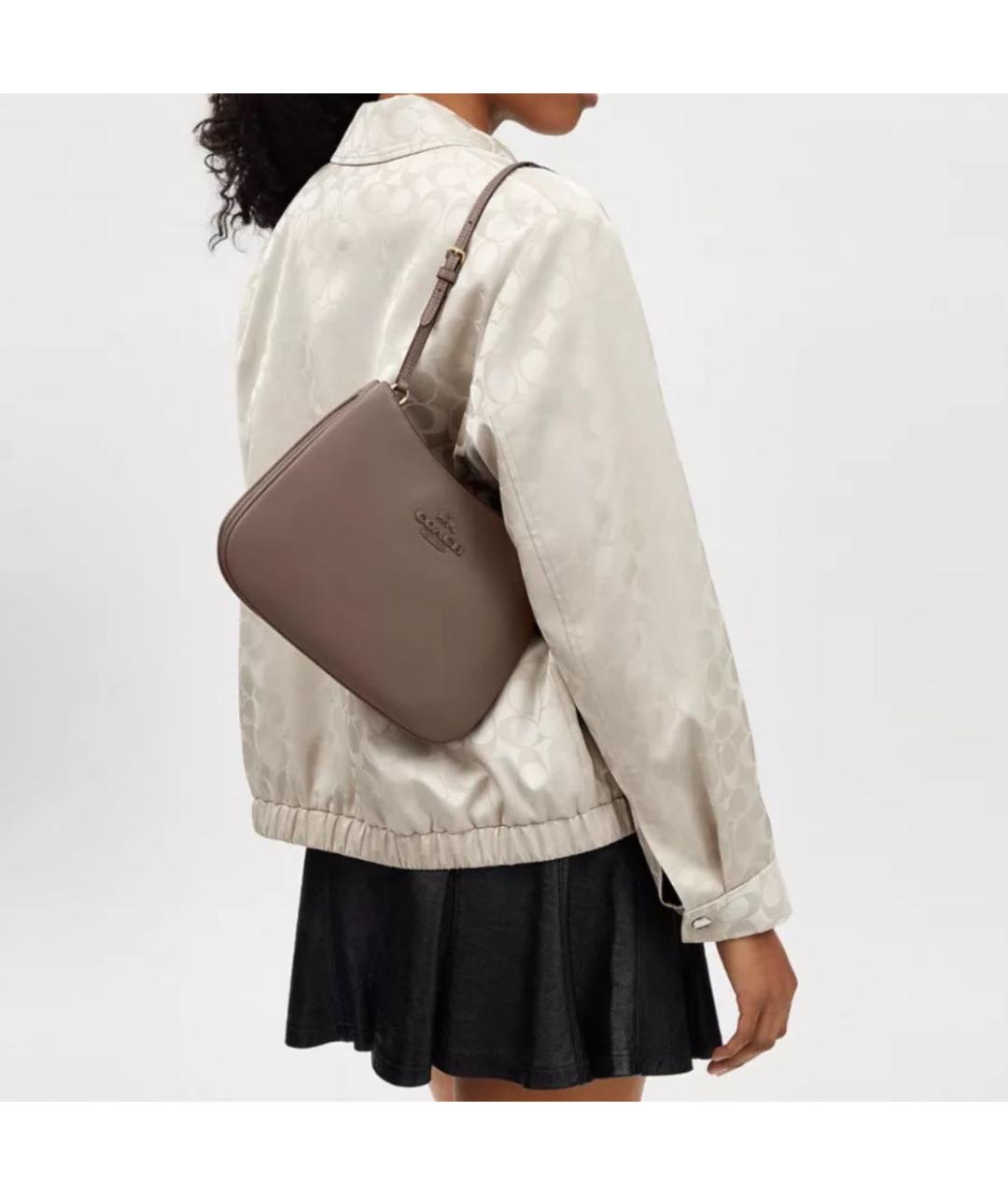 COACH Бежевая кожаная сумка через плечо, фото 5