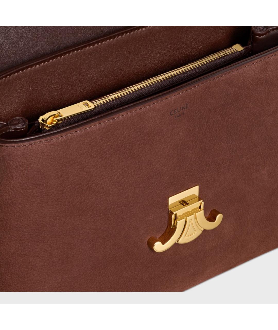 CELINE Коричневая кожаная сумка с короткими ручками, фото 4