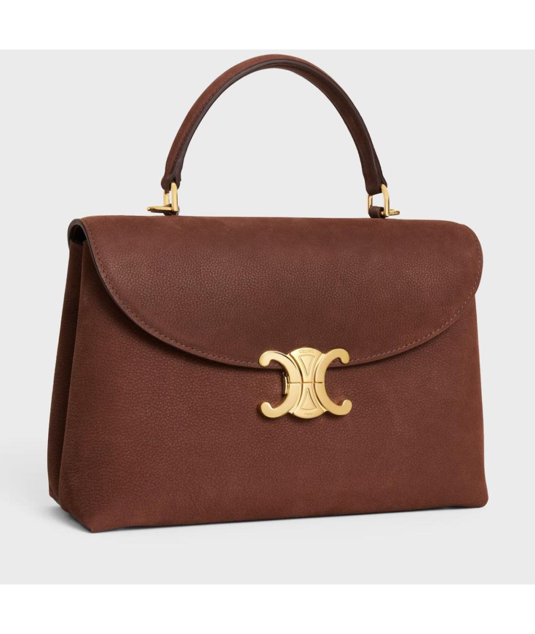 CELINE Коричневая кожаная сумка с короткими ручками, фото 2