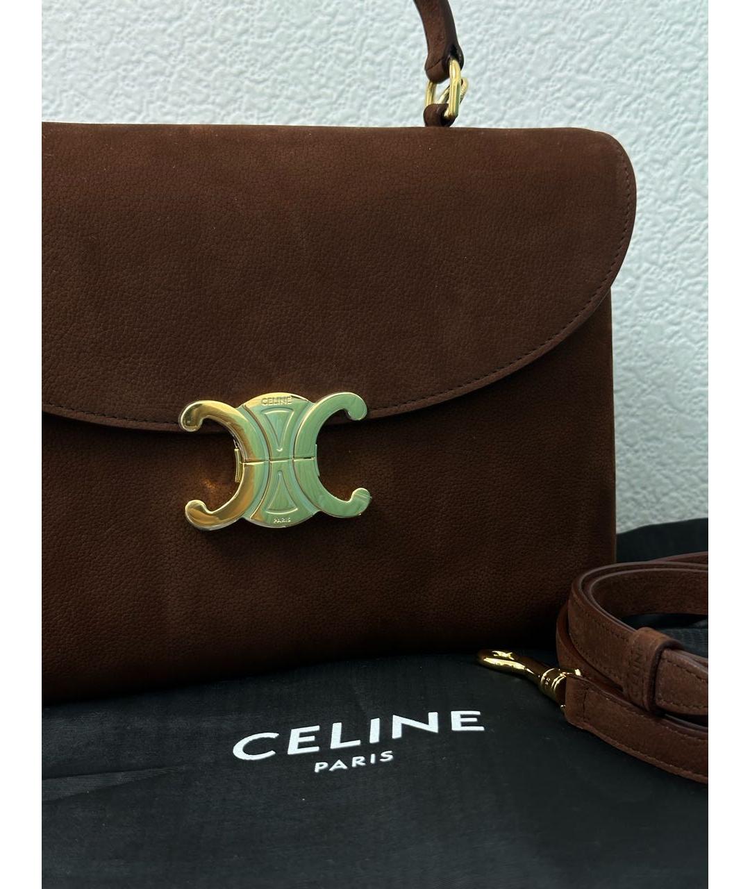 CELINE Коричневая кожаная сумка с короткими ручками, фото 6