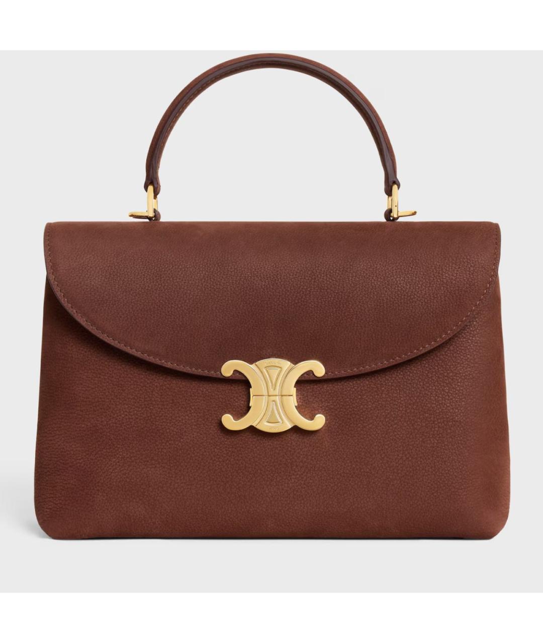 CELINE Коричневая кожаная сумка с короткими ручками, фото 7