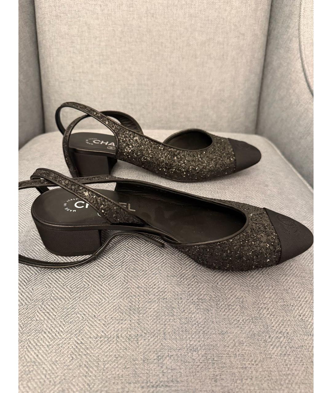 CHANEL Черные текстильные туфли, фото 5