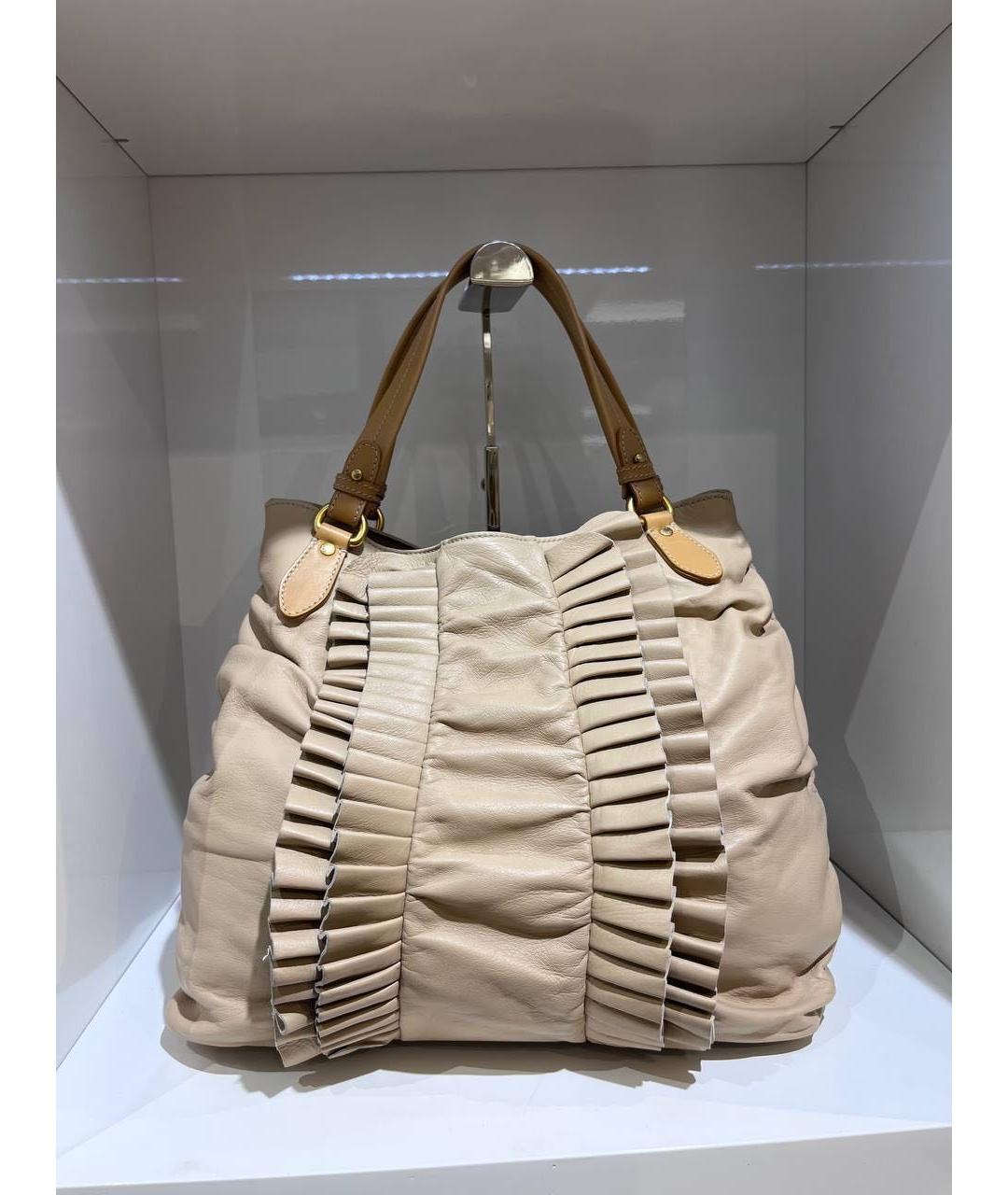 ETRO Бежевая кожаная сумка с короткими ручками, фото 4