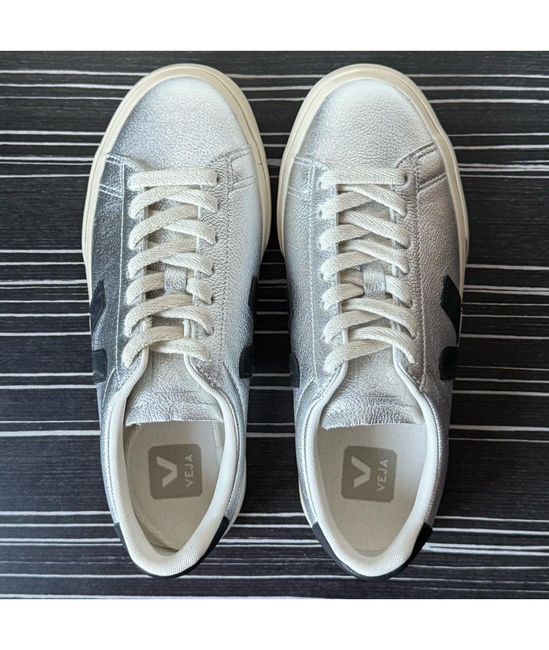 VEJA Серебряные кожаные кеды, фото 4