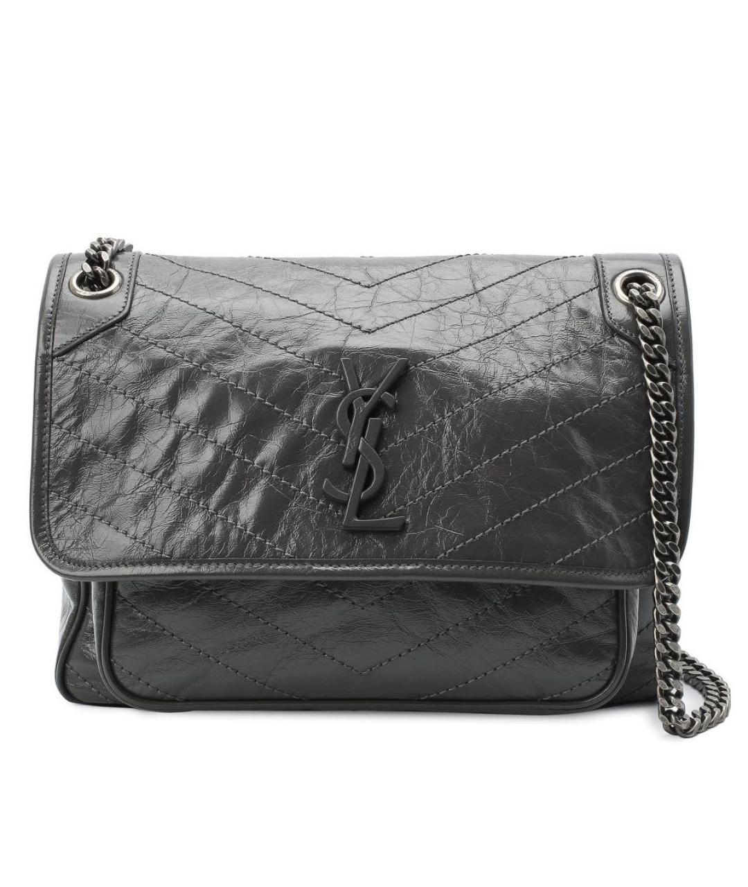 SAINT LAURENT Серая кожаная сумка через плечо, фото 1
