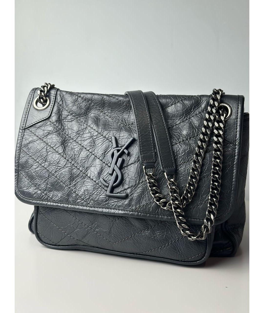 SAINT LAURENT Серая кожаная сумка через плечо, фото 4