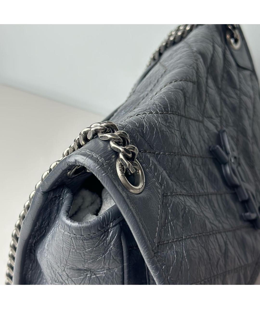 SAINT LAURENT Серая кожаная сумка через плечо, фото 7