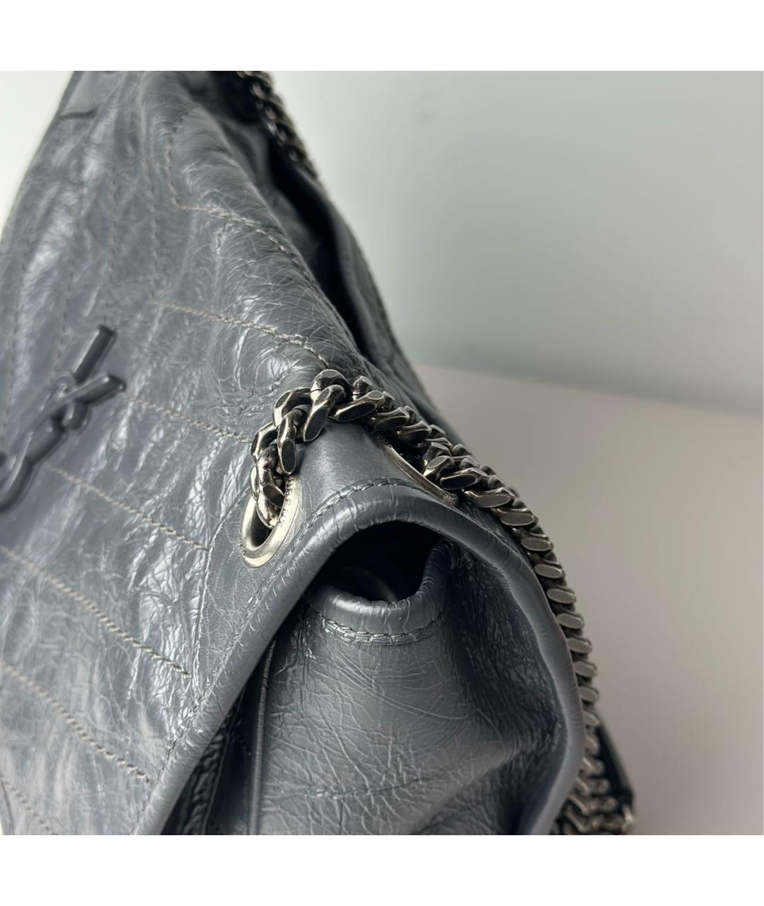 SAINT LAURENT Серая кожаная сумка через плечо, фото 8