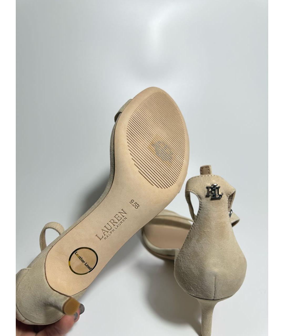 RALPH LAUREN Бежевые замшевые босоножки, фото 5