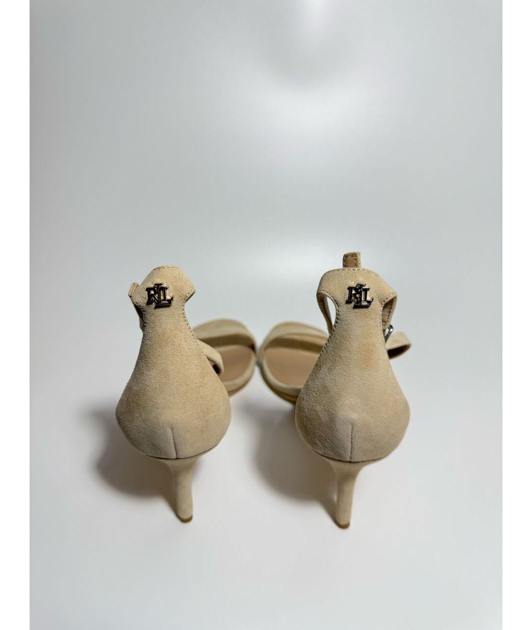 RALPH LAUREN Бежевые замшевые босоножки, фото 4