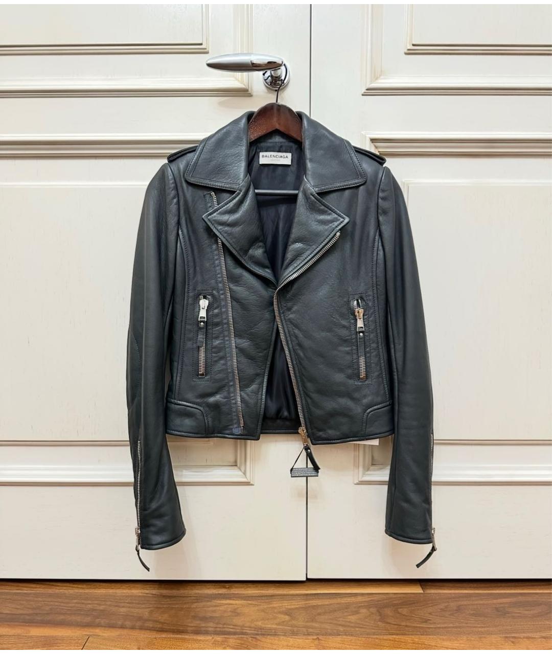 BALENCIAGA Антрацитовая кожаная куртка, фото 7