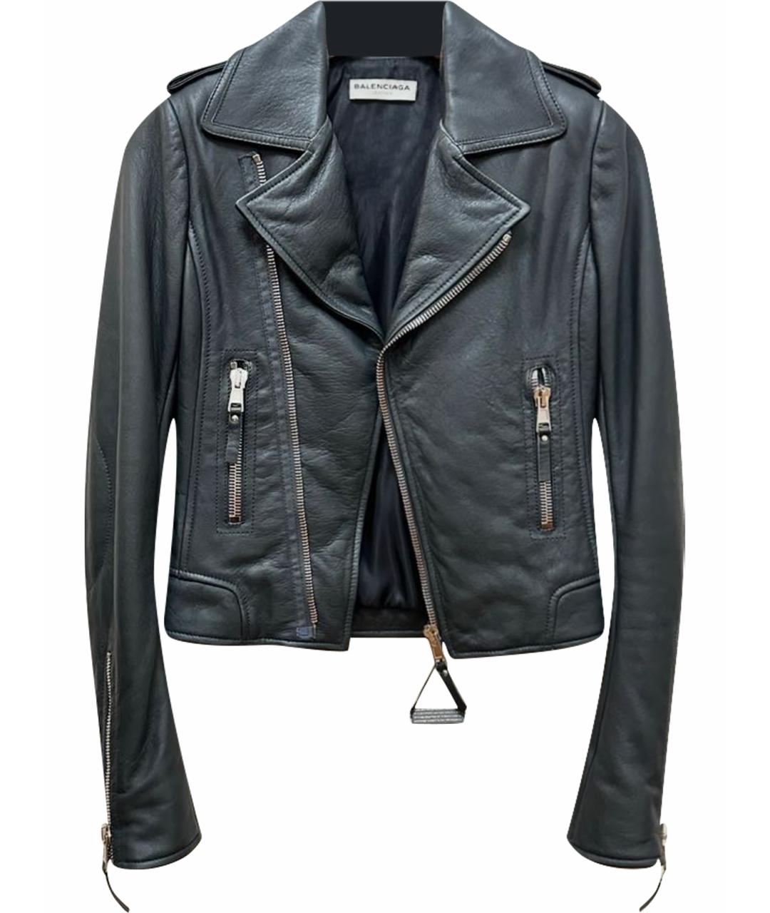 BALENCIAGA Антрацитовая кожаная куртка, фото 1