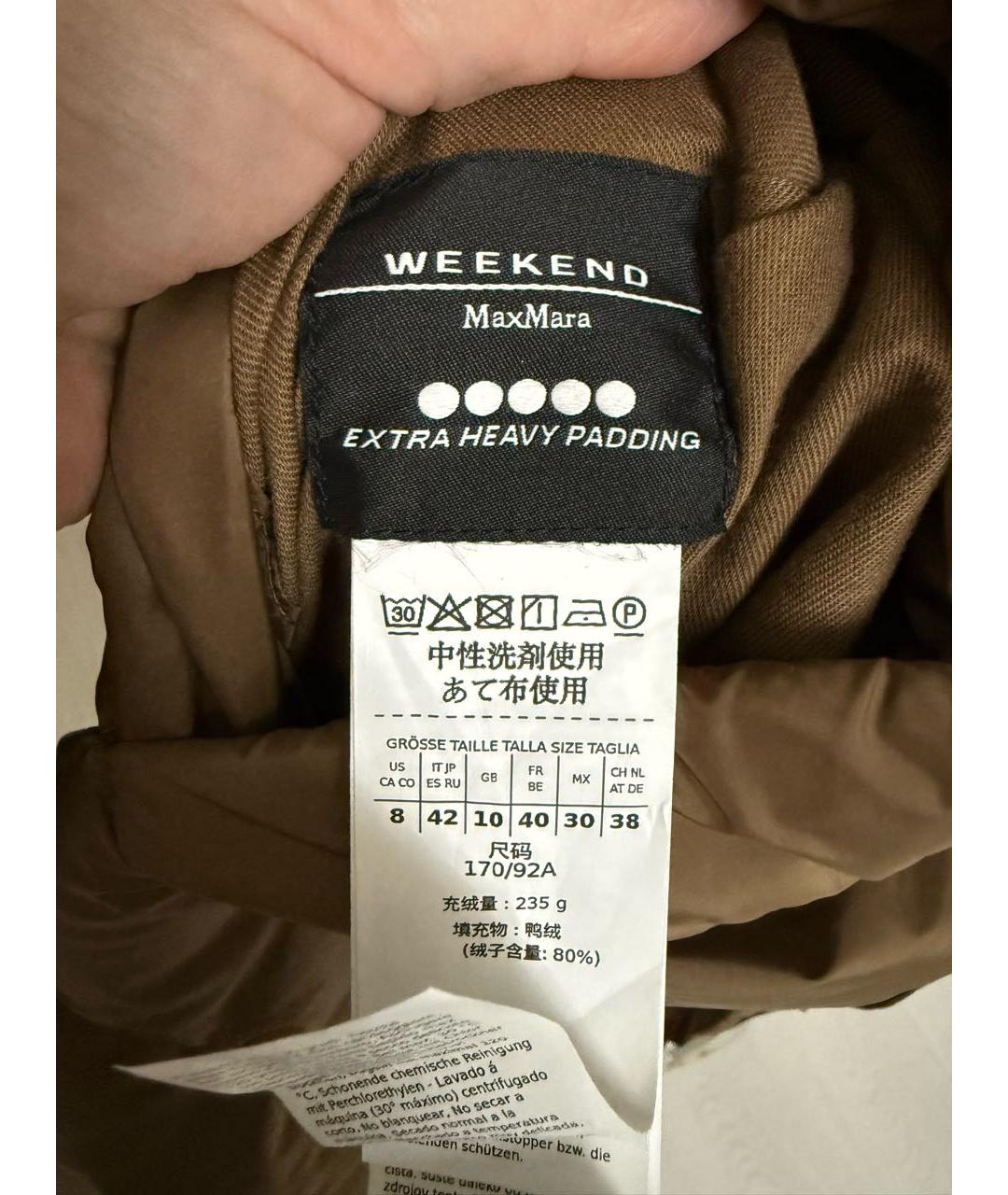 WEEKEND MAX MARA Коричневый полиэстеровый пуховик, фото 5
