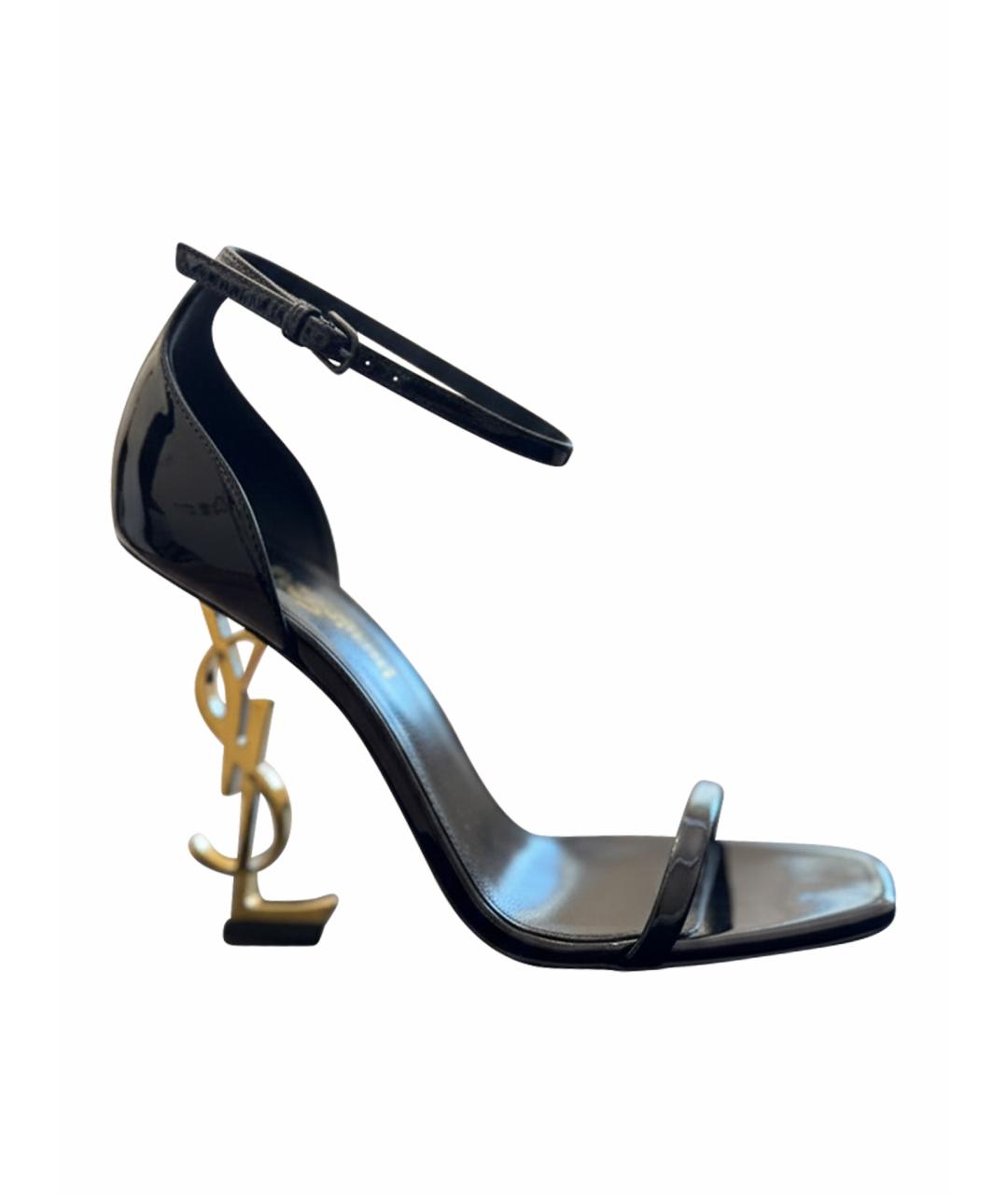 SAINT LAURENT Черные босоножки из лакированной кожи, фото 1