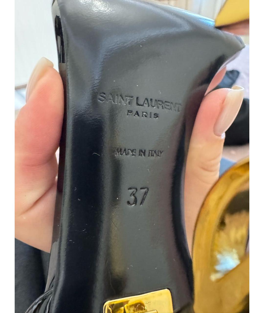 SAINT LAURENT Черные босоножки из лакированной кожи, фото 6