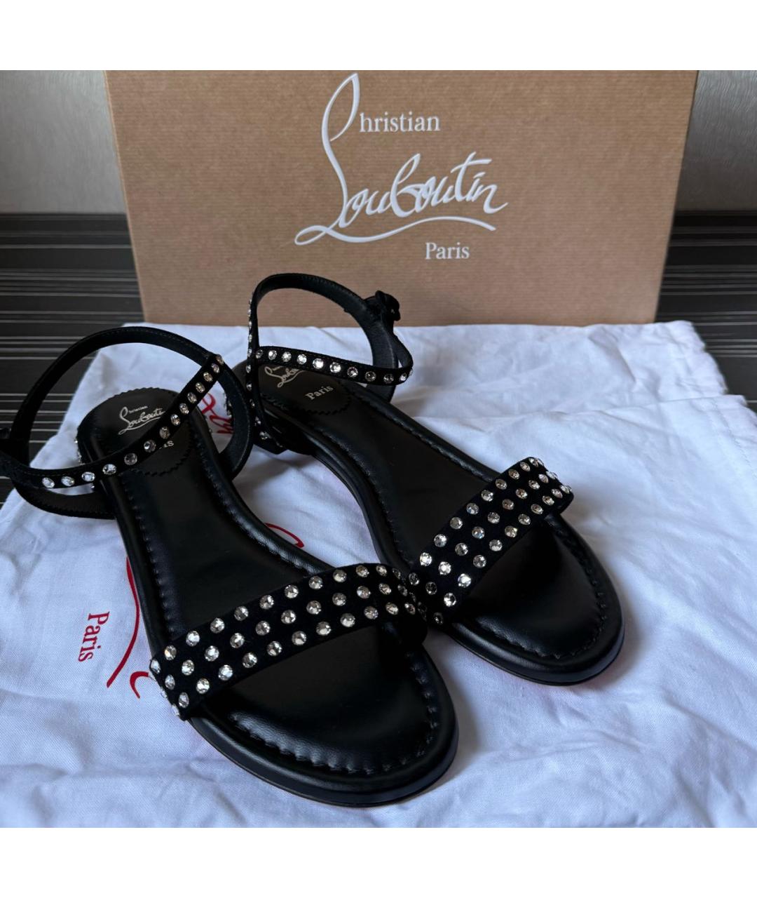 CHRISTIAN LOUBOUTIN Черные кожаные босоножки, фото 6