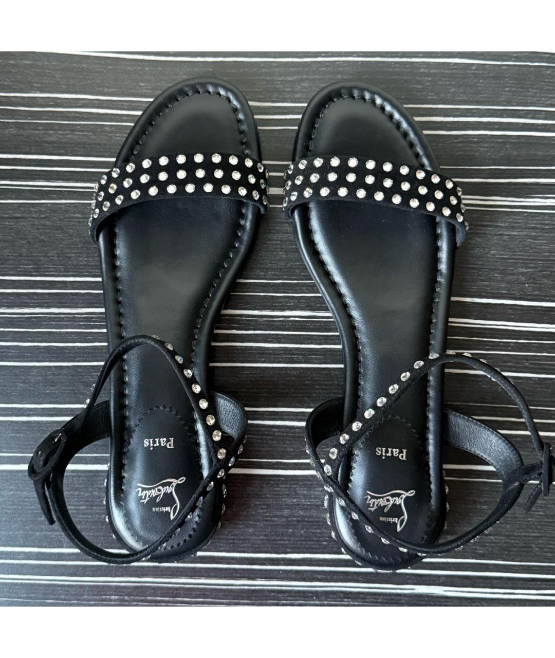 CHRISTIAN LOUBOUTIN Черные кожаные босоножки, фото 4