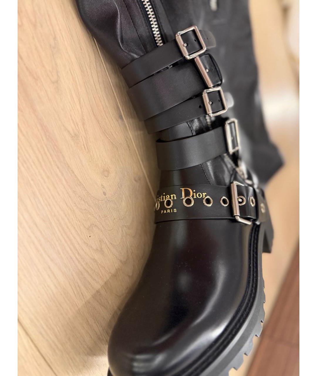 CHRISTIAN DIOR Черные кожаные ботфорты, фото 4