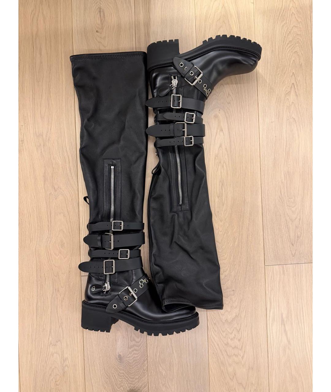 CHRISTIAN DIOR Черные кожаные ботфорты, фото 2