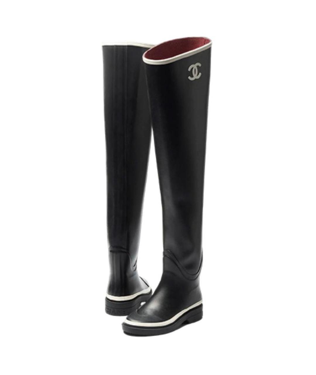 CHANEL Черные синтетические сапоги, фото 4