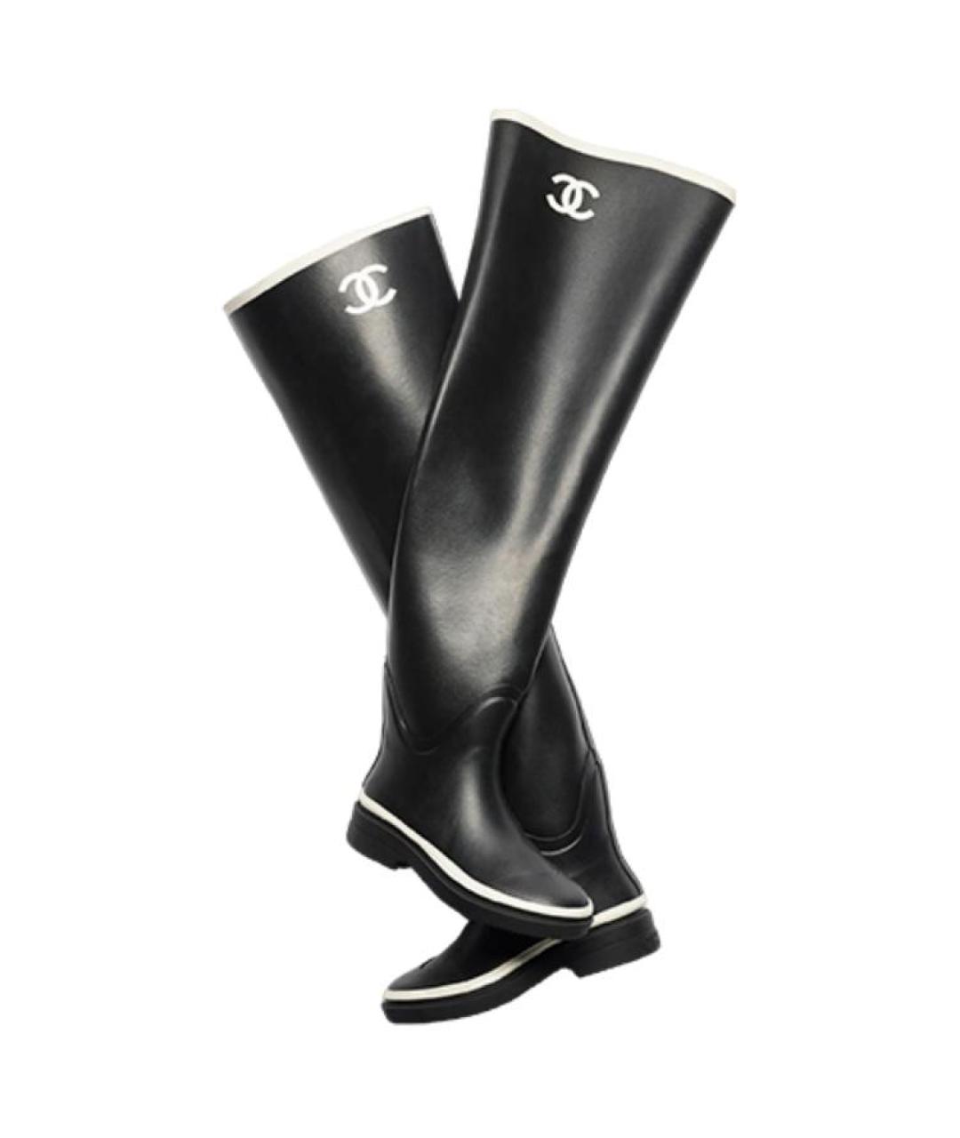 CHANEL Черные синтетические сапоги, фото 3