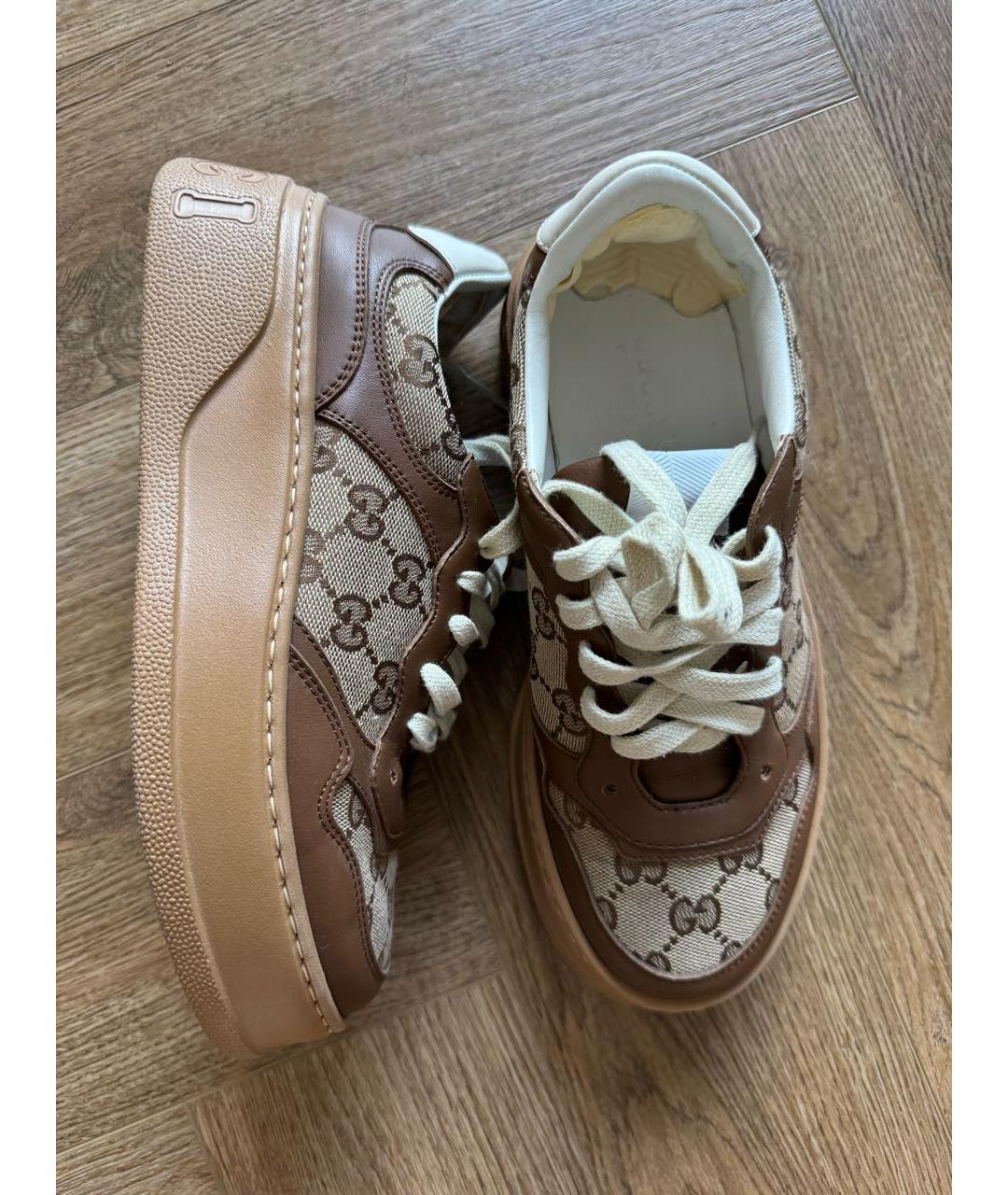 GUCCI Коричневые текстильные кроссовки, фото 6