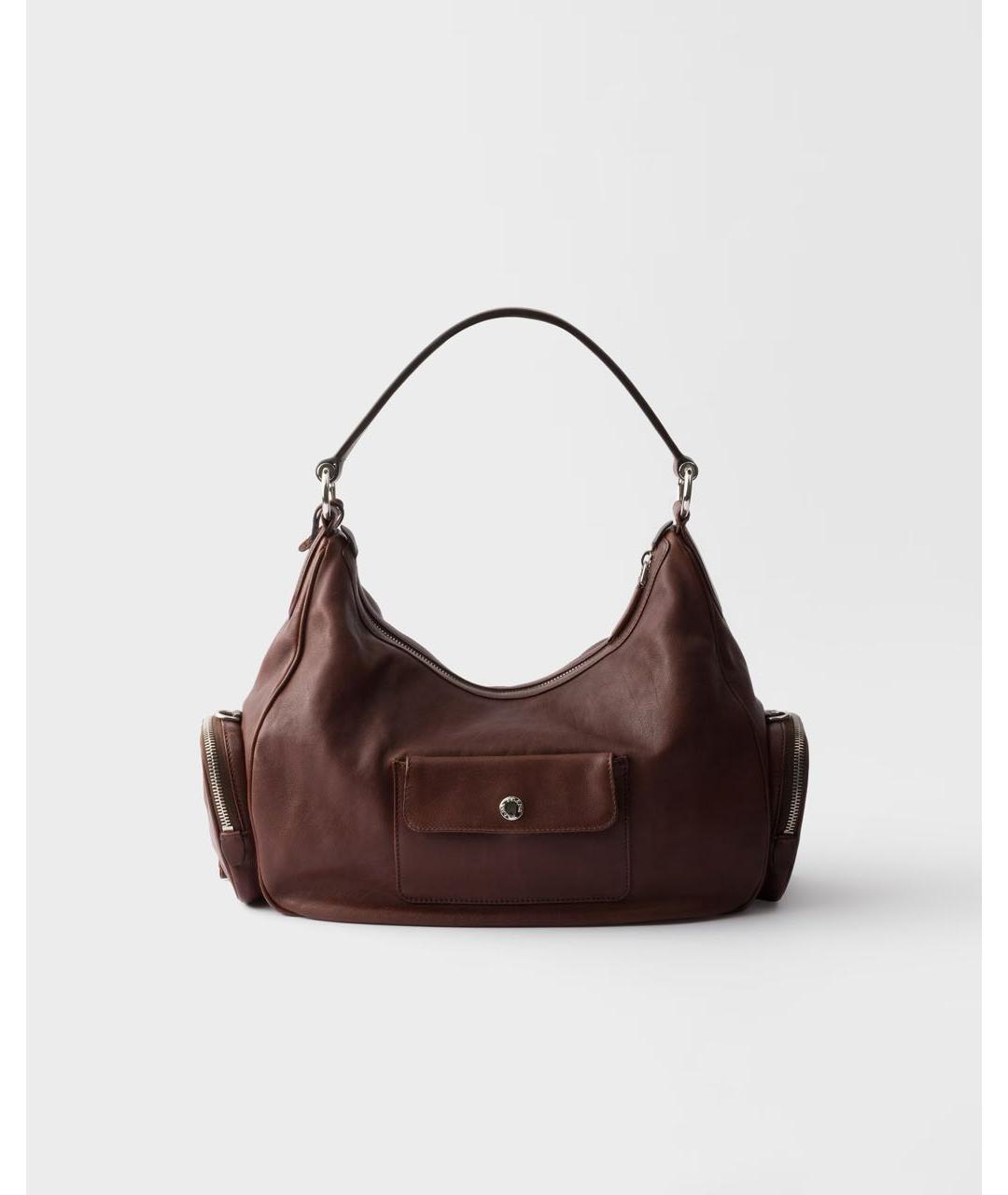 PRADA Коричневая кожаная сумка с короткими ручками, фото 3