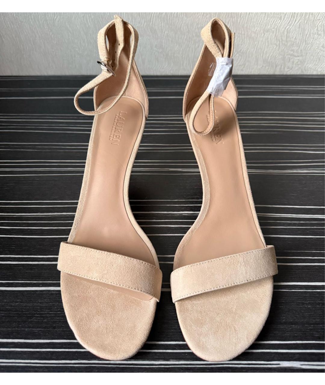 RALPH LAUREN Бежевые замшевые босоножки, фото 3