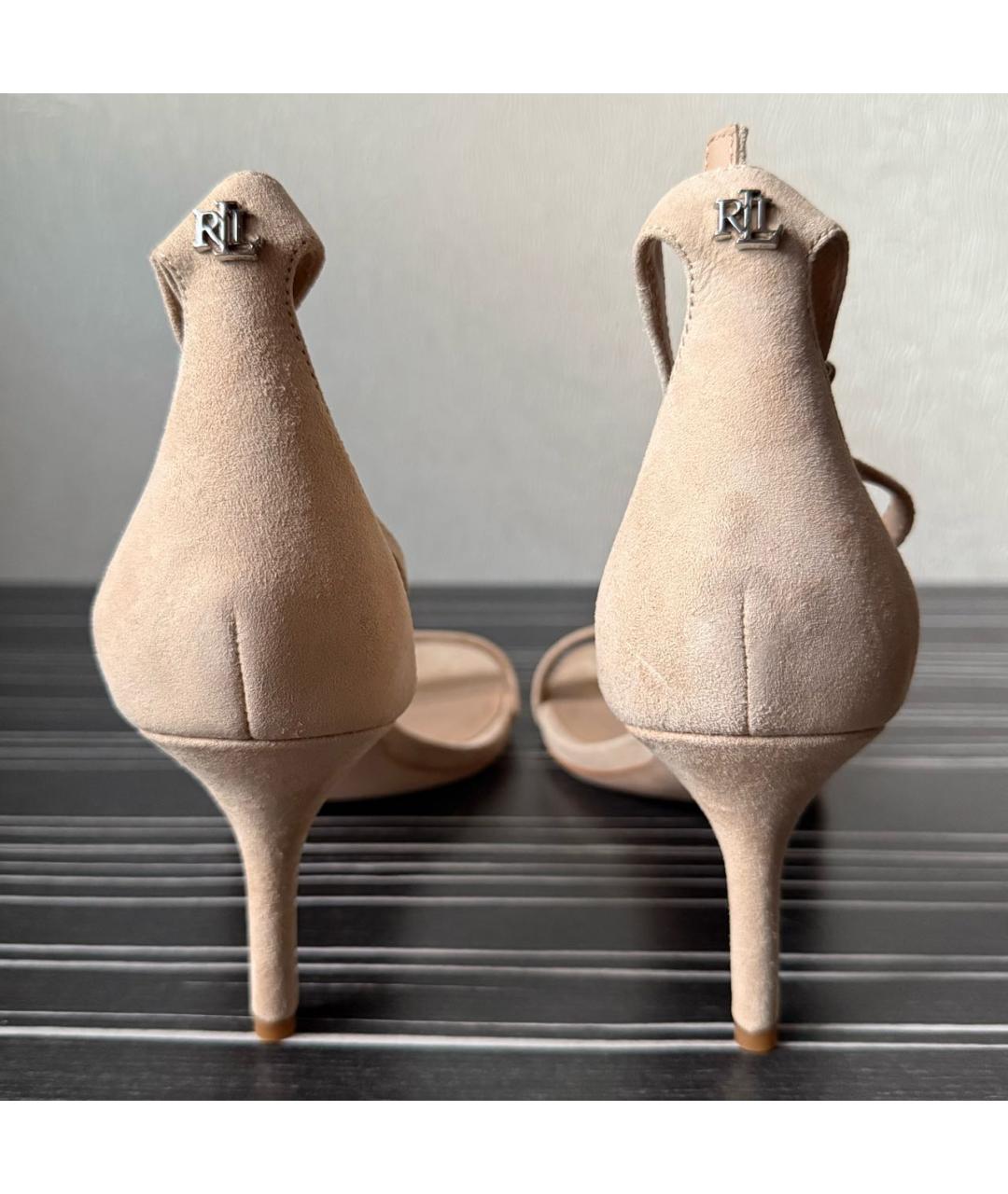 RALPH LAUREN Бежевые замшевые босоножки, фото 4