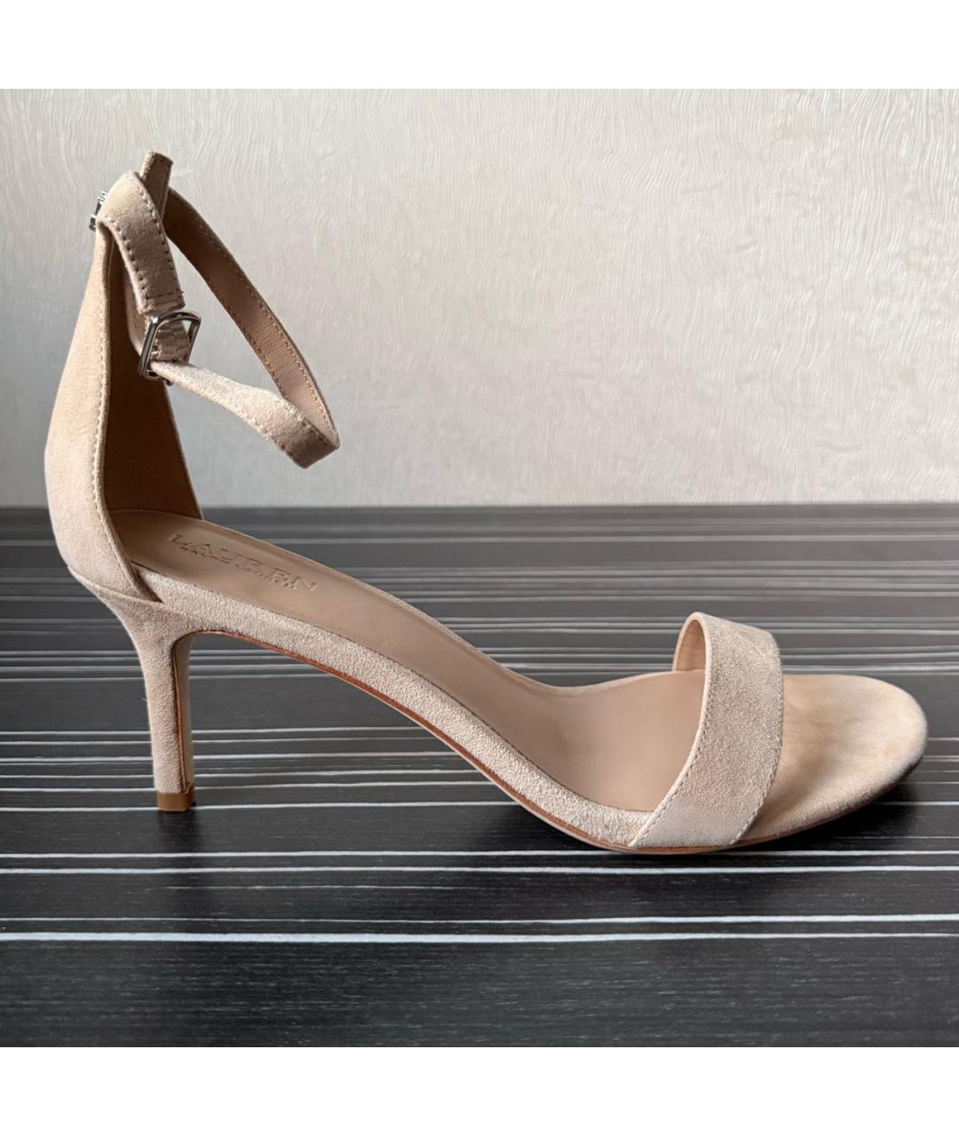 RALPH LAUREN Бежевые замшевые босоножки, фото 7