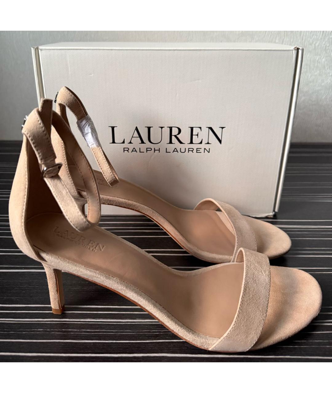RALPH LAUREN Бежевые замшевые босоножки, фото 5