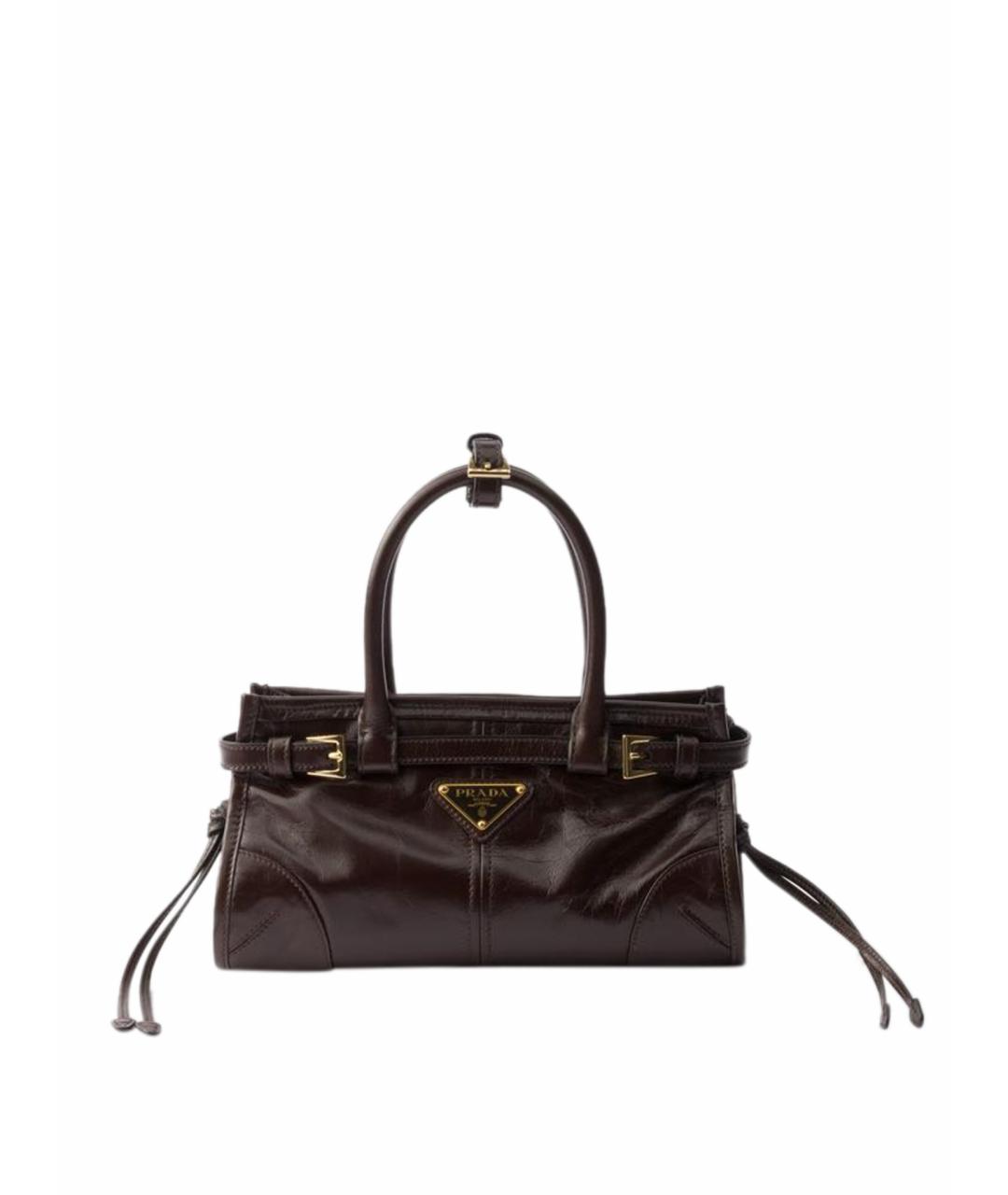PRADA Коричневая кожаная сумка с короткими ручками, фото 1