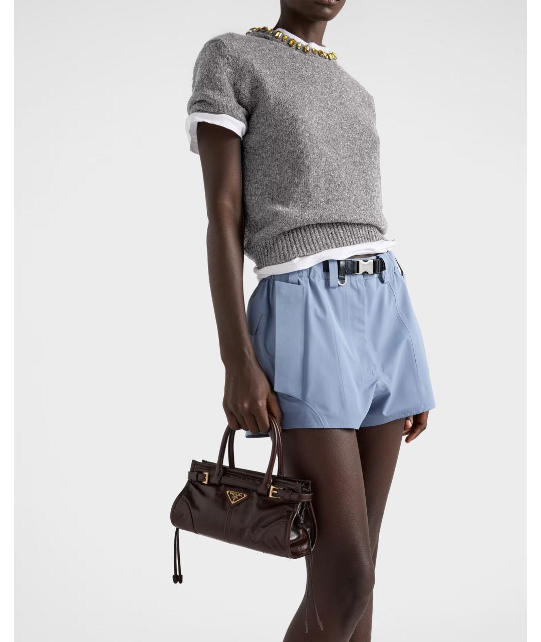 PRADA Коричневая кожаная сумка с короткими ручками, фото 2