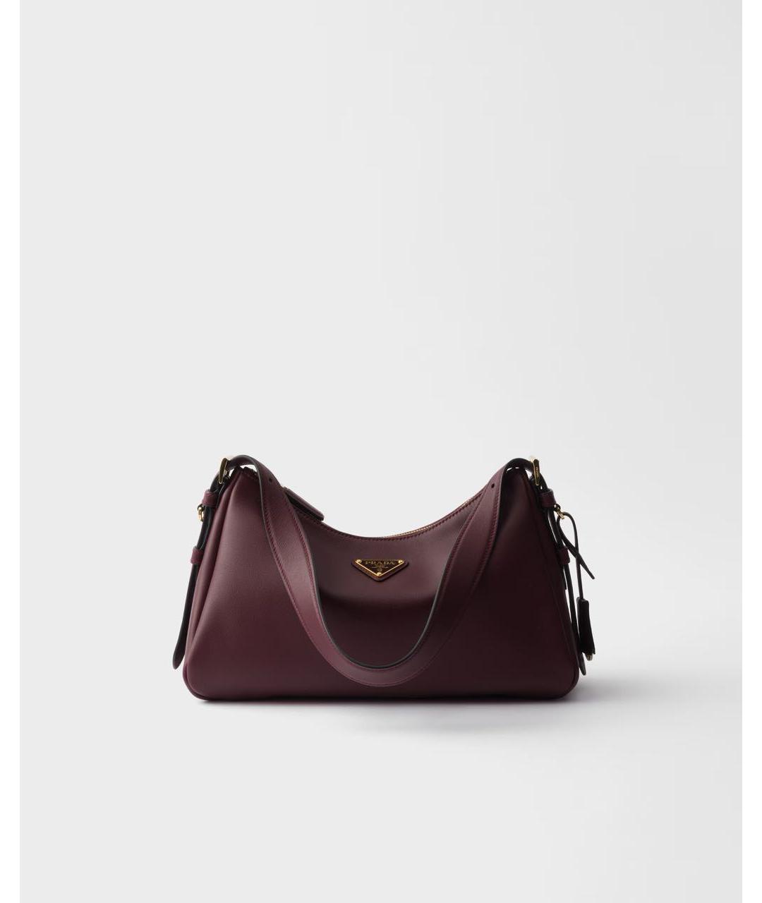 PRADA Бордовая кожаная сумка с короткими ручками, фото 5