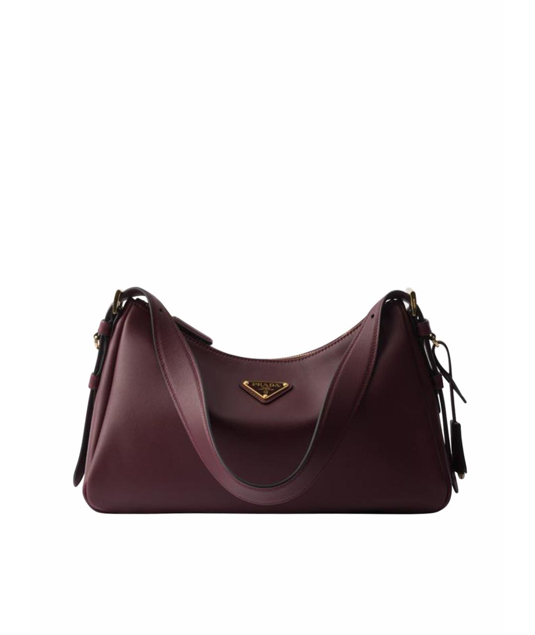 PRADA Бордовая кожаная сумка с короткими ручками, фото 1