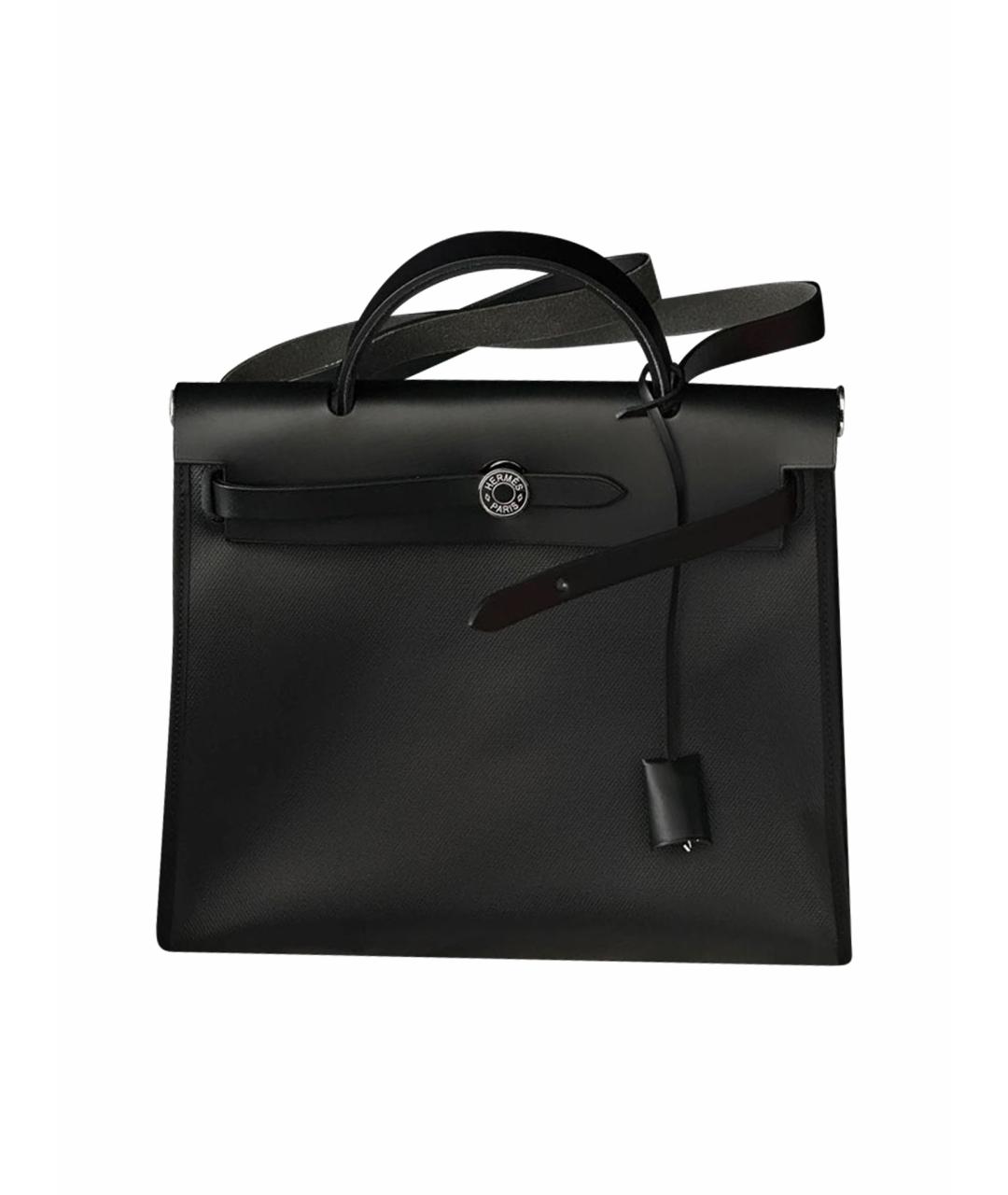 HERMES Черная кожаная сумка с короткими ручками, фото 1