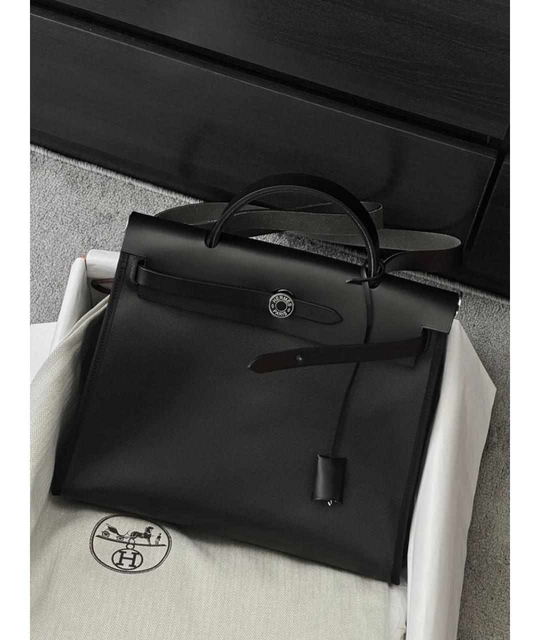 HERMES Черная кожаная сумка с короткими ручками, фото 3