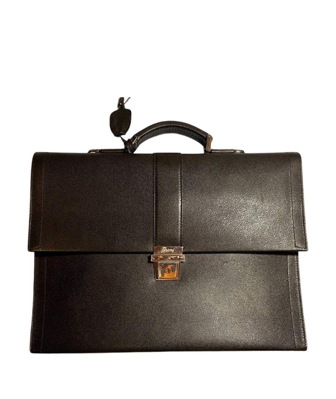 BRIONI Черный кожаный портфель, фото 1