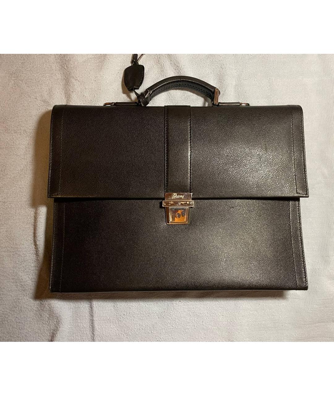 BRIONI Черный кожаный портфель, фото 10