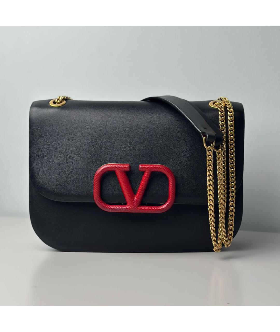 VALENTINO Черная кожаная сумка через плечо, фото 9