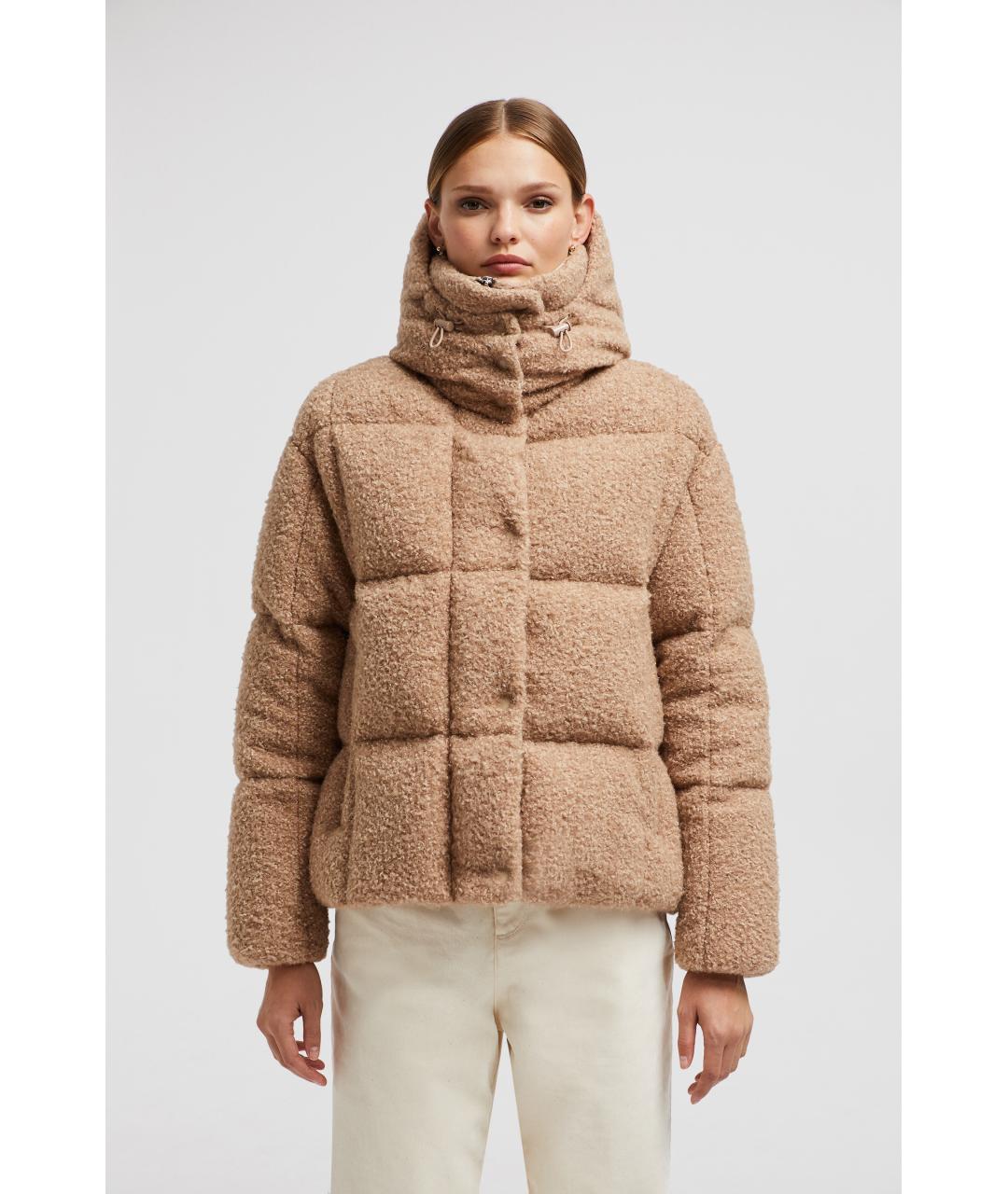 MONCLER Бежевый полиэстеровый пуховик, фото 2
