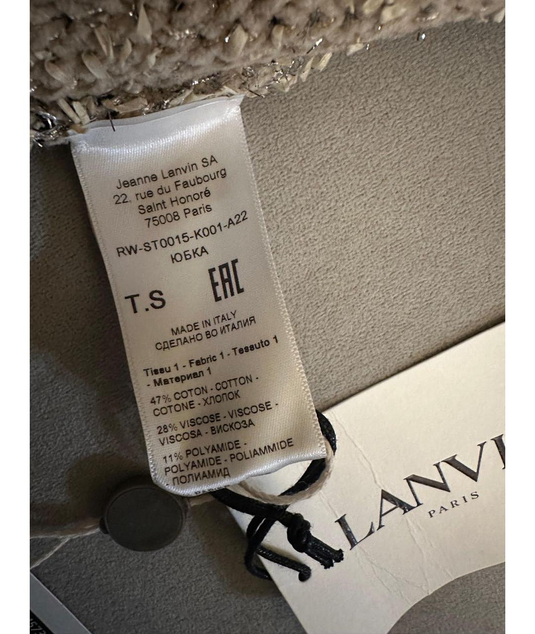 LANVIN Золотая хлопковая юбка мини, фото 7