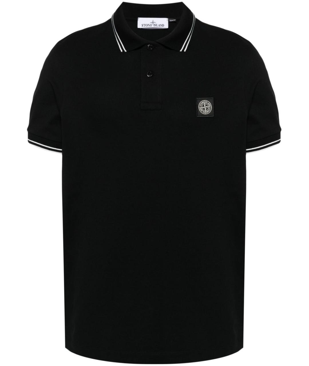 STONE ISLAND Черное хлопковое поло с коротким рукавом, фото 1