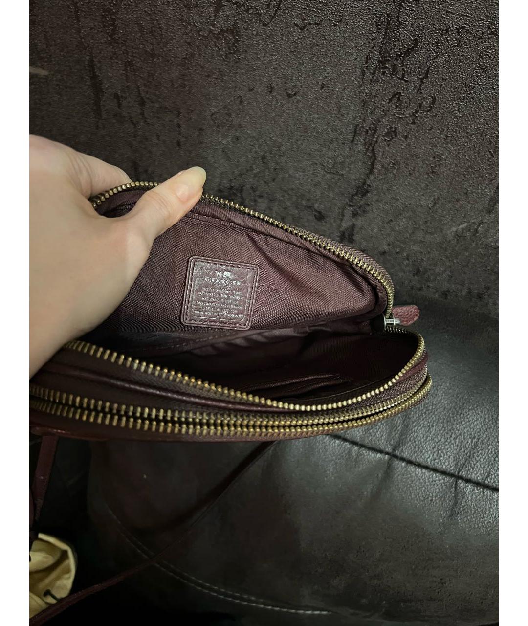 COACH Бордовая кожаная сумка через плечо, фото 4