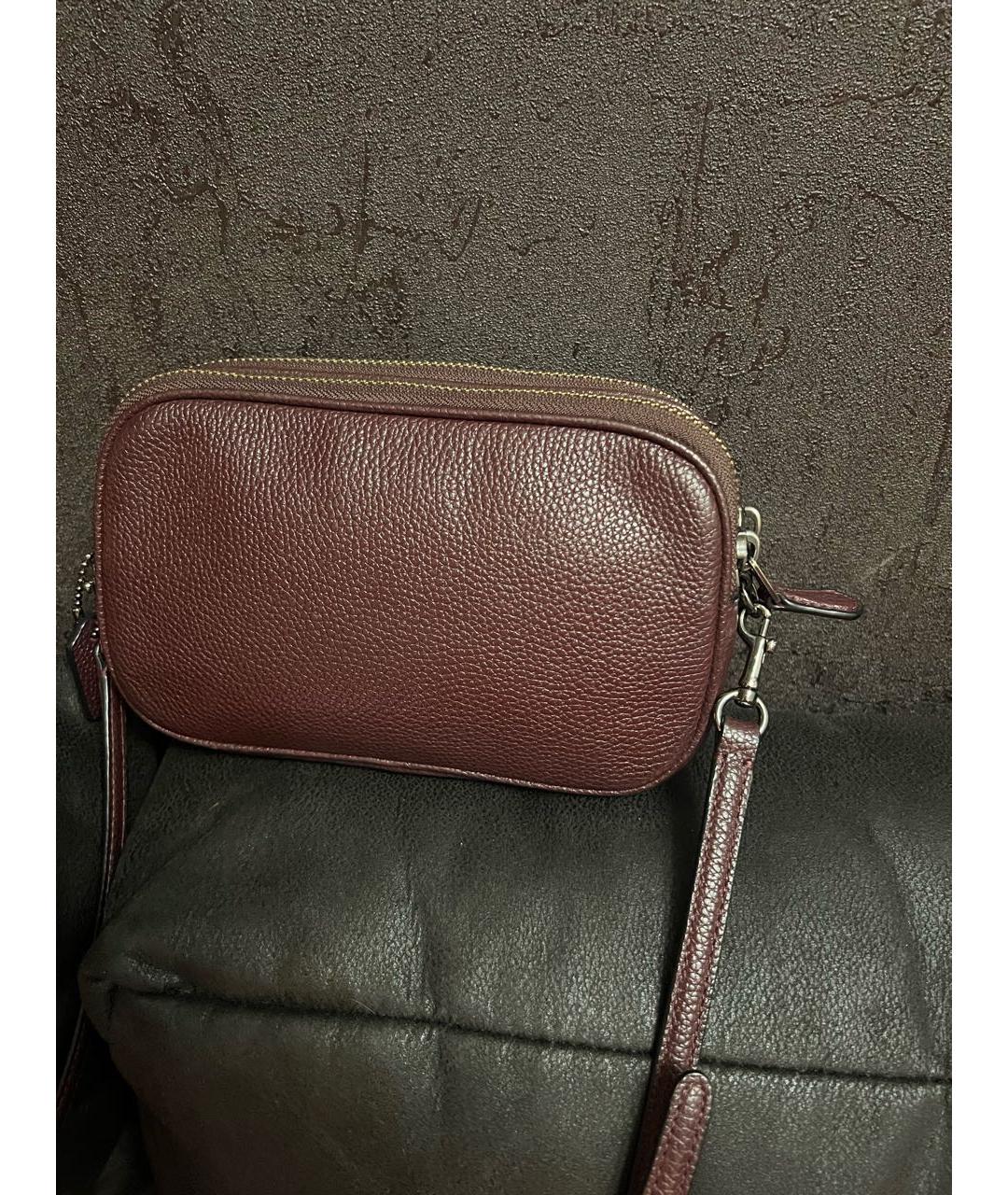 COACH Бордовая кожаная сумка через плечо, фото 3