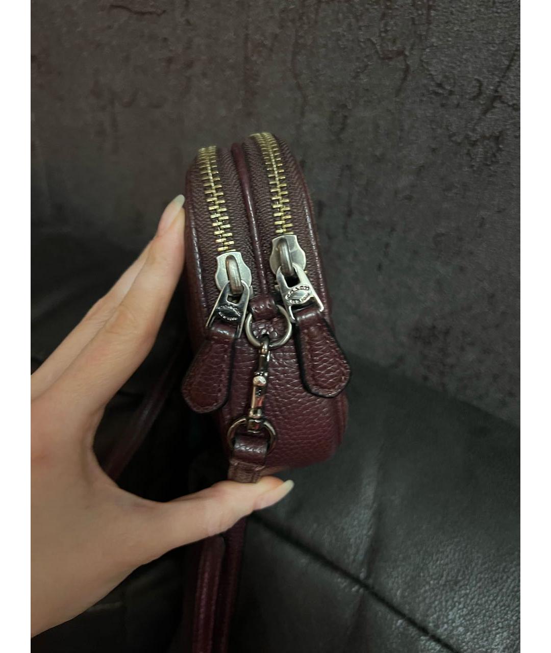 COACH Бордовая кожаная сумка через плечо, фото 5