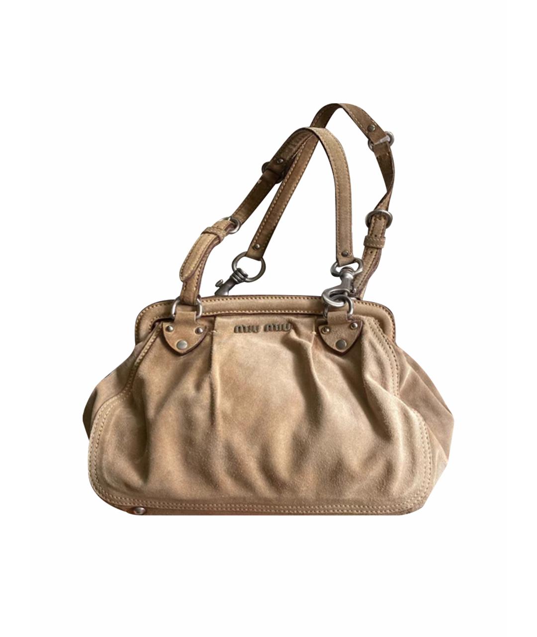 MIU MIU Бежевая замшевая сумка с короткими ручками, фото 1