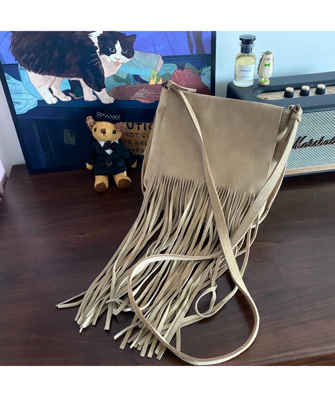 MIU MIU Бежевая замшевая сумка через плечо, фото 2