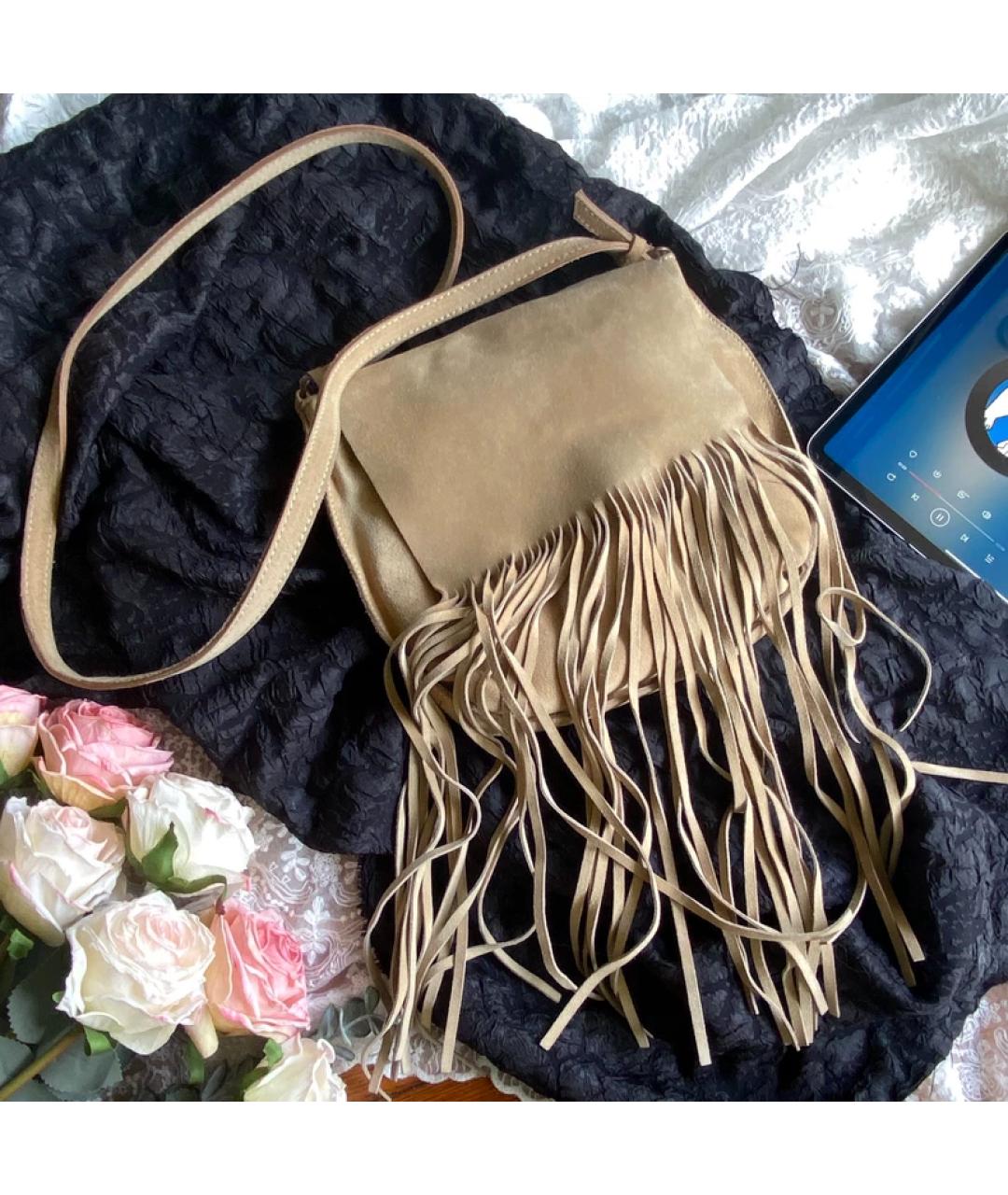 MIU MIU Бежевая замшевая сумка через плечо, фото 7